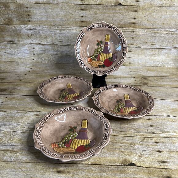 Pasta Bowl(Set of 4)-Hand-Painted Decorated-Spaghetti, Linguini, Manicotti Theme - Picture 2 of 6